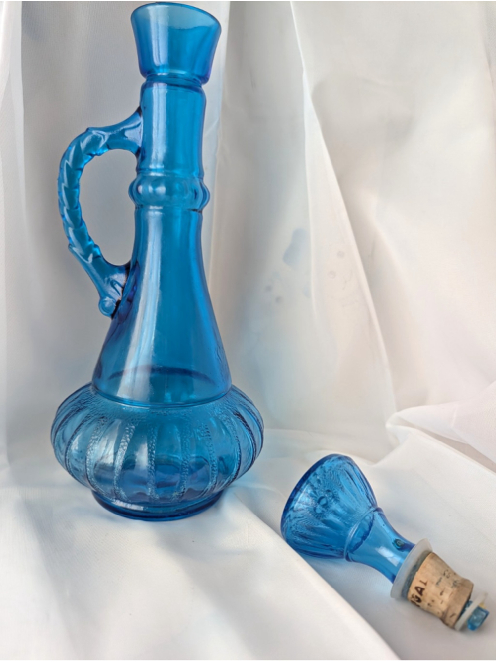 Vintage 1973 Jim Beam Blue Glass Genie Bottle Decanter Repaired Stopper